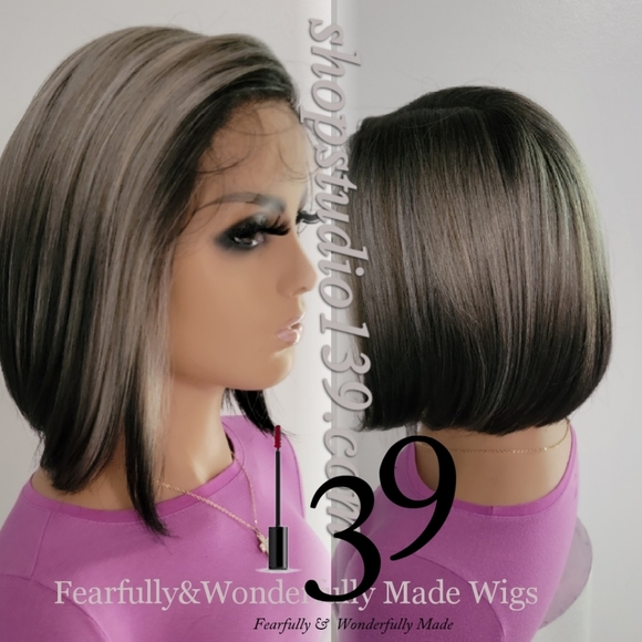 Human hair Grey ombre bob wig - Picture 3 of 4